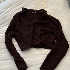 Divided Brown Long Sleeve Cropped Knit Top